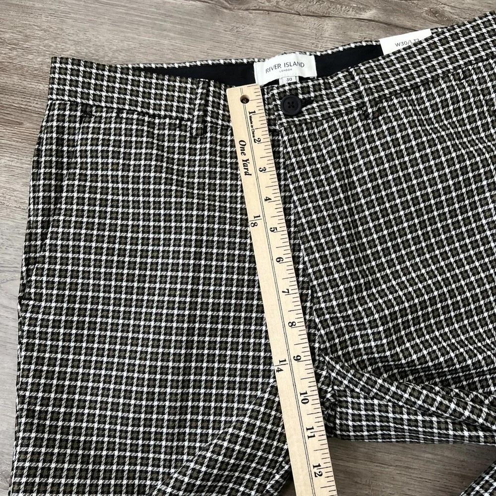 NWT River Island Skinny Fit Trousers Mens 30x32 Brown Check Plaid Smart